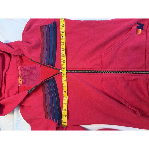 Aviator Nation Red Zip-Up Hot Pink Hoodie with Stripes FLAW - Picture 4 of 6